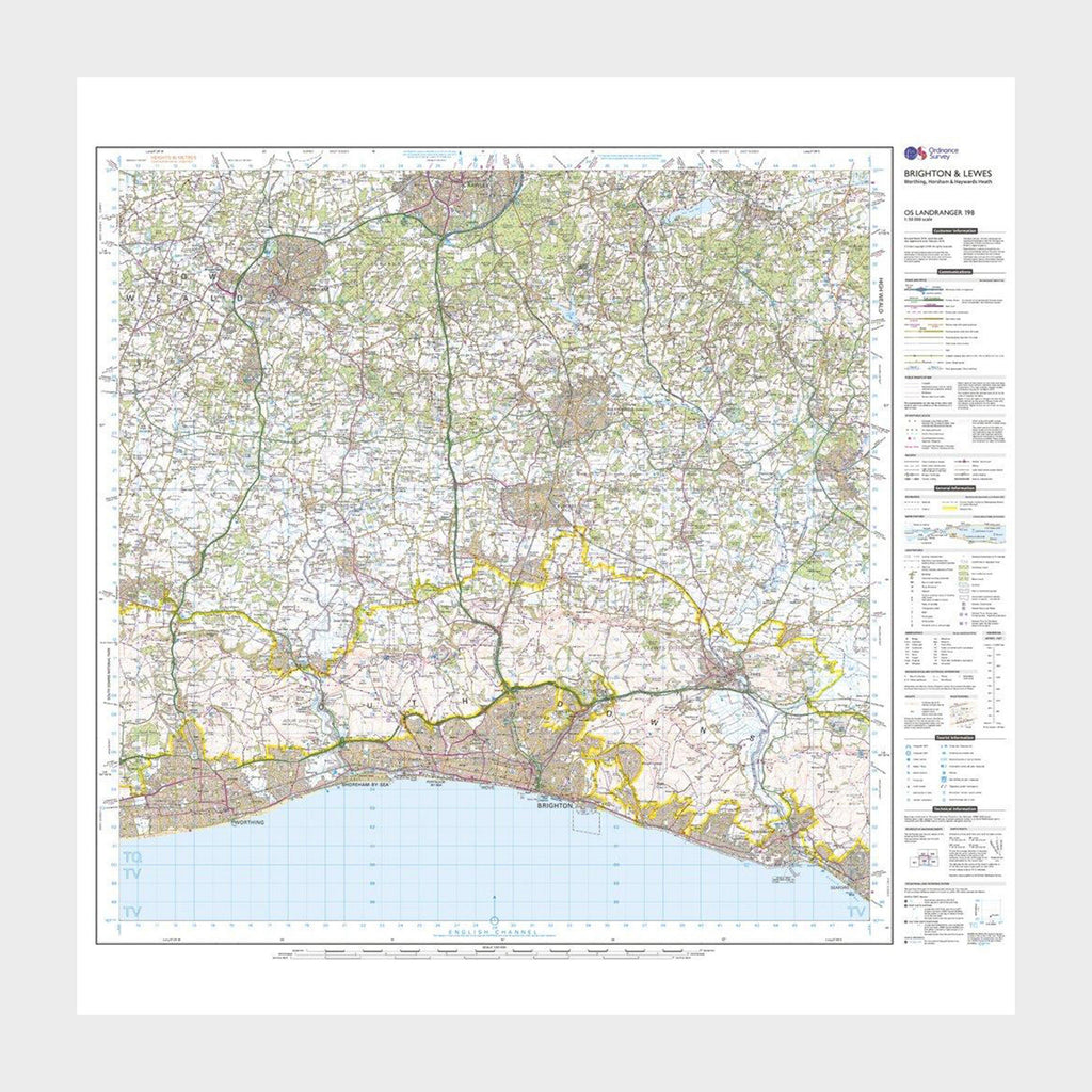 Landranger Active 198 Brighton & Lewes, Haywards Heath Map With Digital Version