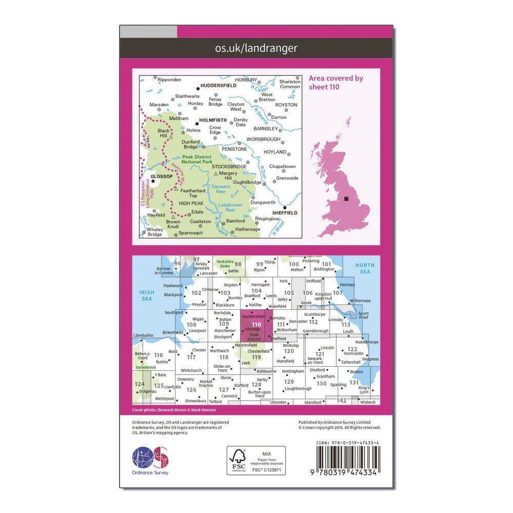 Landranger Active 110 Sheffield & Huddersfield, Glossop & Holmfirth Map With Digital Version