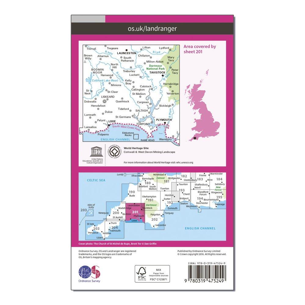 Landranger Active 201 Plymouth, Launceston, Tavistock & looe Map With Digital Version