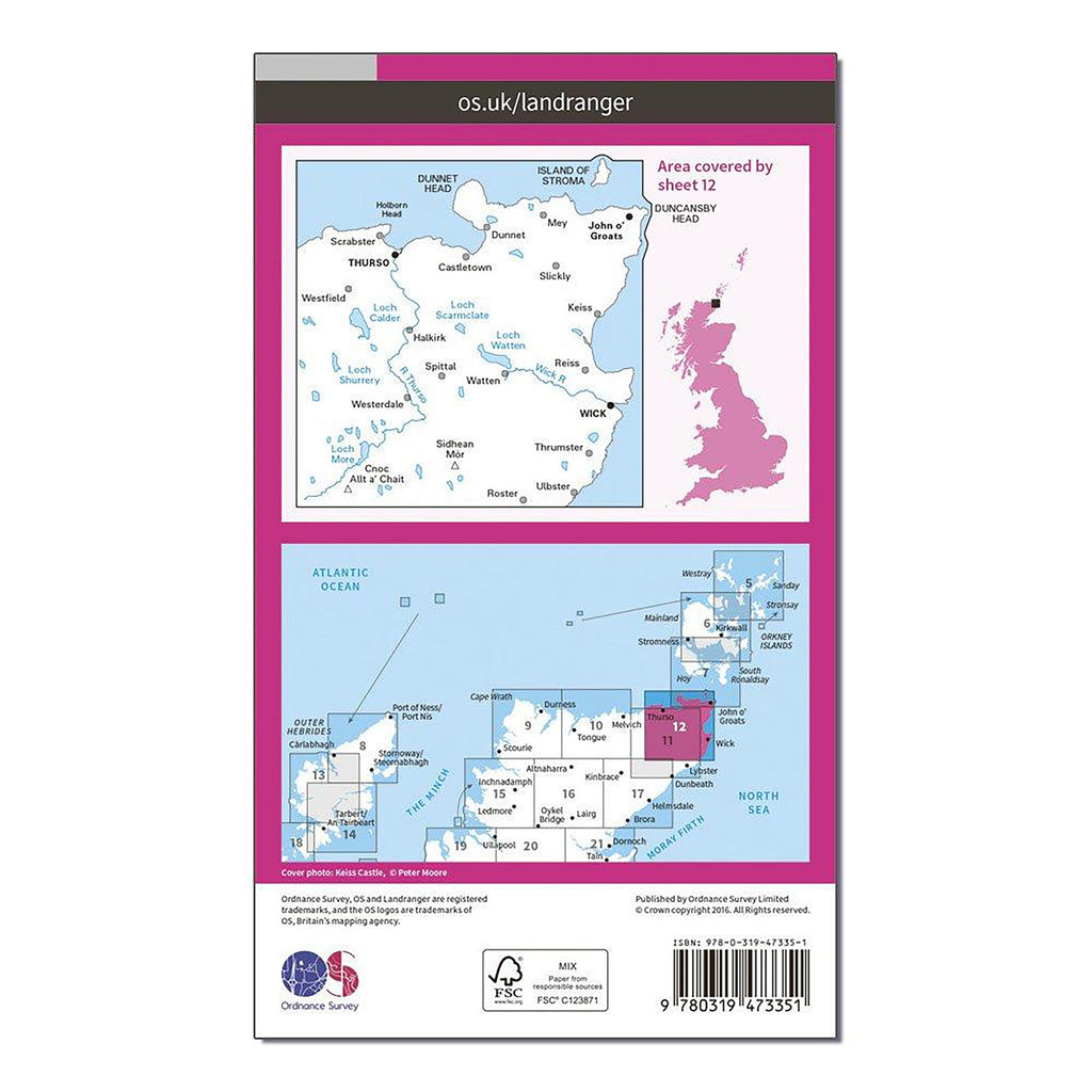 Landranger Active 12 Thurso & Wick, John O'Groats Map With Digital Version