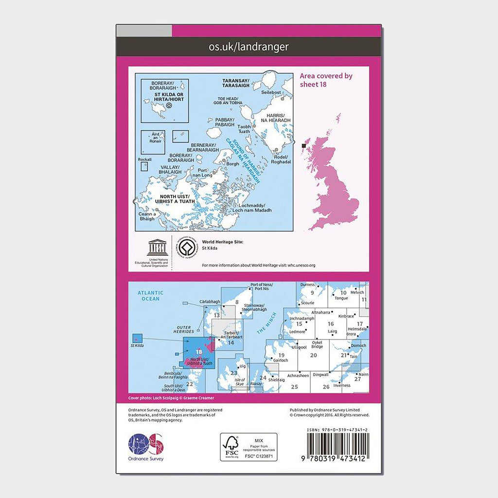 Landranger Active 18 Sound of Harris, North Uist, Taransay & St Kilda Map With Digital Version