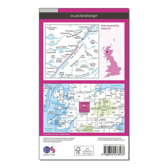 Landranger Active 34 Fort Augustus, Glen Roy & Glen Moriston Map With Digital Version