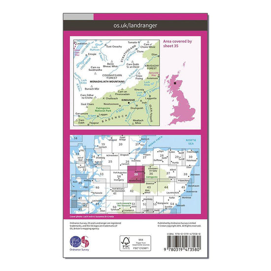Landranger Active 35 Kingussie & Monadhliath Mountains Map With Digital Version