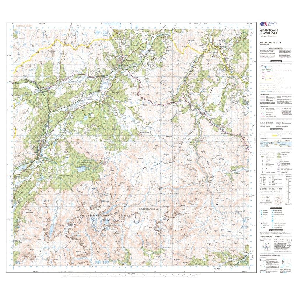 Landranger Active 36 Grantown, Aviemore & Cairngorm Mountains Map With Digital Version