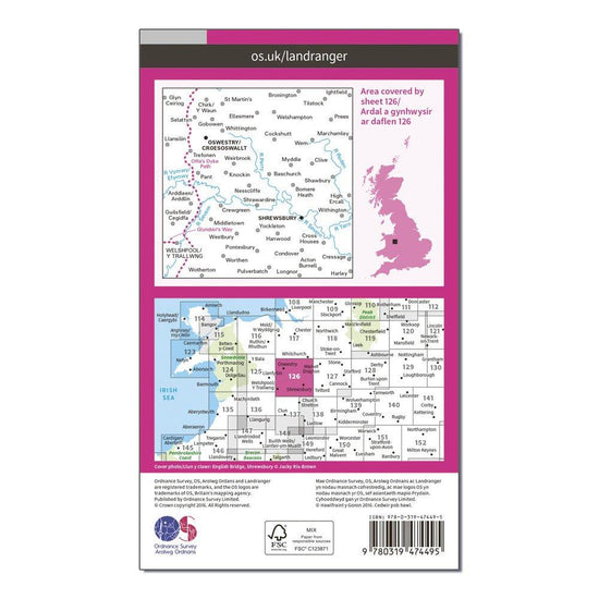 Landranger Active 126 Shrewsbury & Oswestry Map With Digital Version