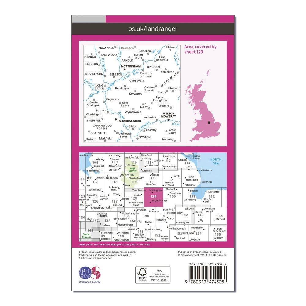 Landranger Active 129 Nottingham & Loughborough, Melton Mowbray Map With Digital Version