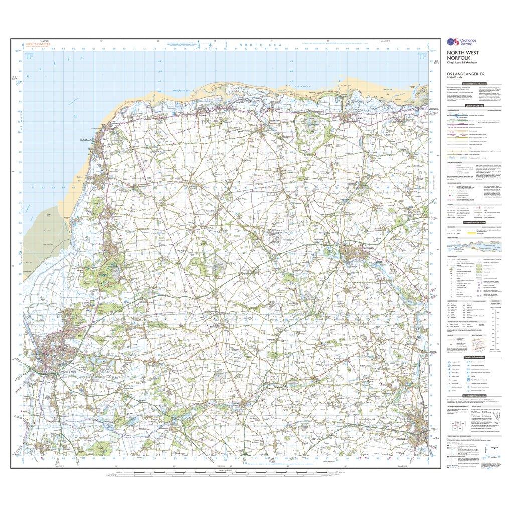Landranger Active 132 North West Norfolk, King's Lynn & Fakenham Map With Digital Version