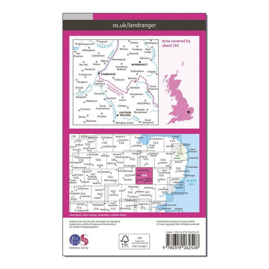 Landranger 154 Cambridge & Newmarket, Saffron Walden Map  With Digital Version
