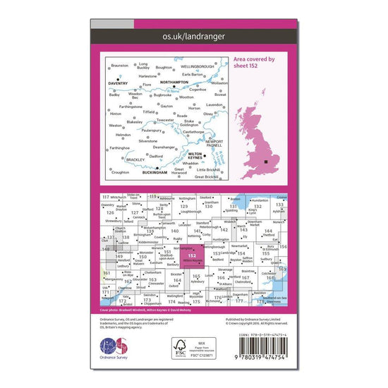 Landranger Active 152 Northampton, Milton Keynes, Buckingham & Daventry Map With Digital Version