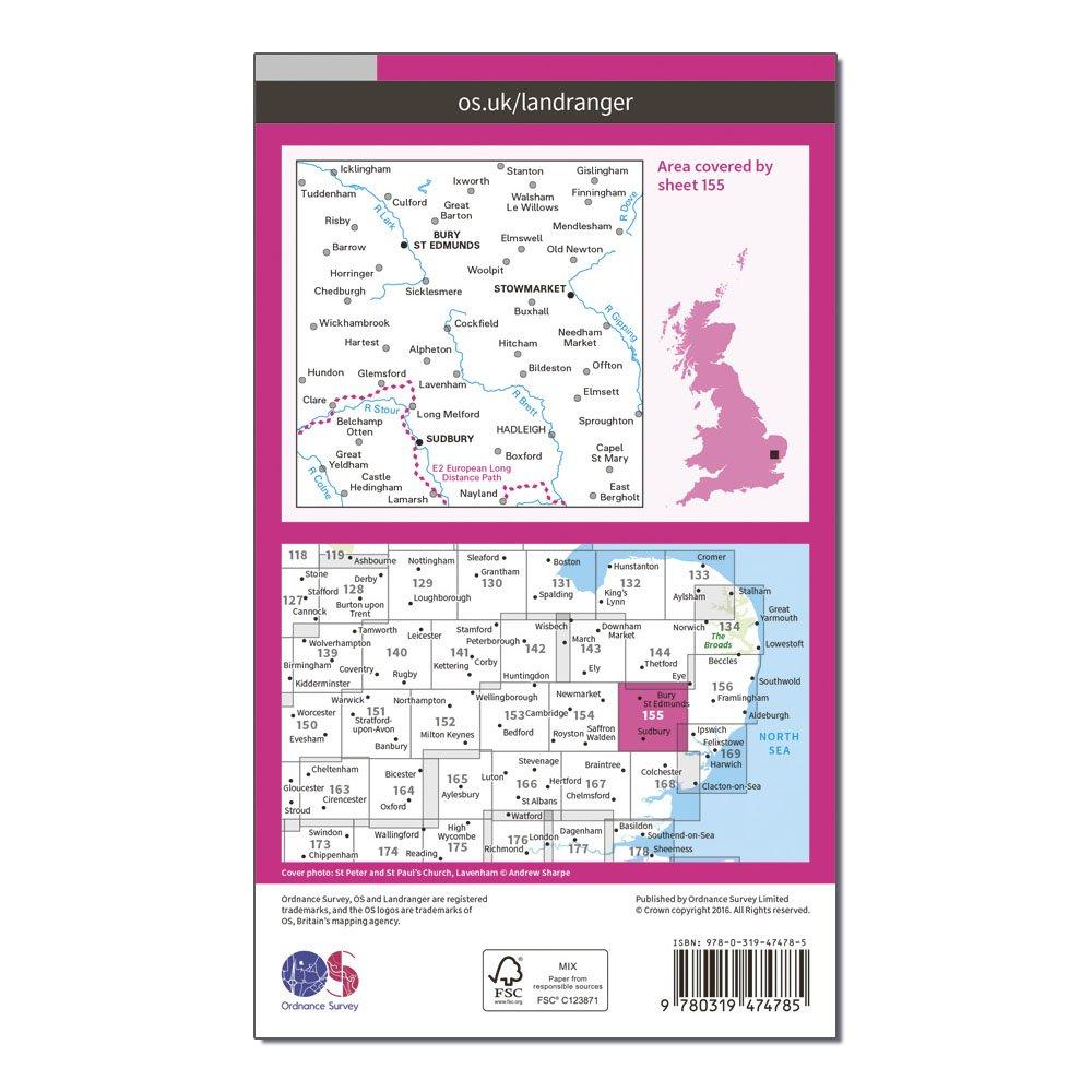 Landranger Active 155 Bury St Edmunds, Sudbury & Stowmarket Map With Digital Version