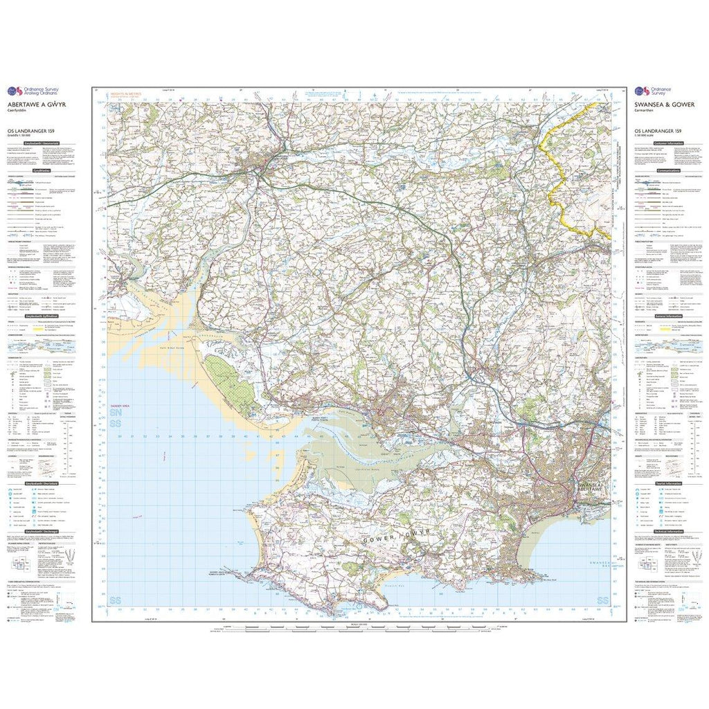Landranger Active 159 Swansea & Gower, Carmarthen Map With Digital Version