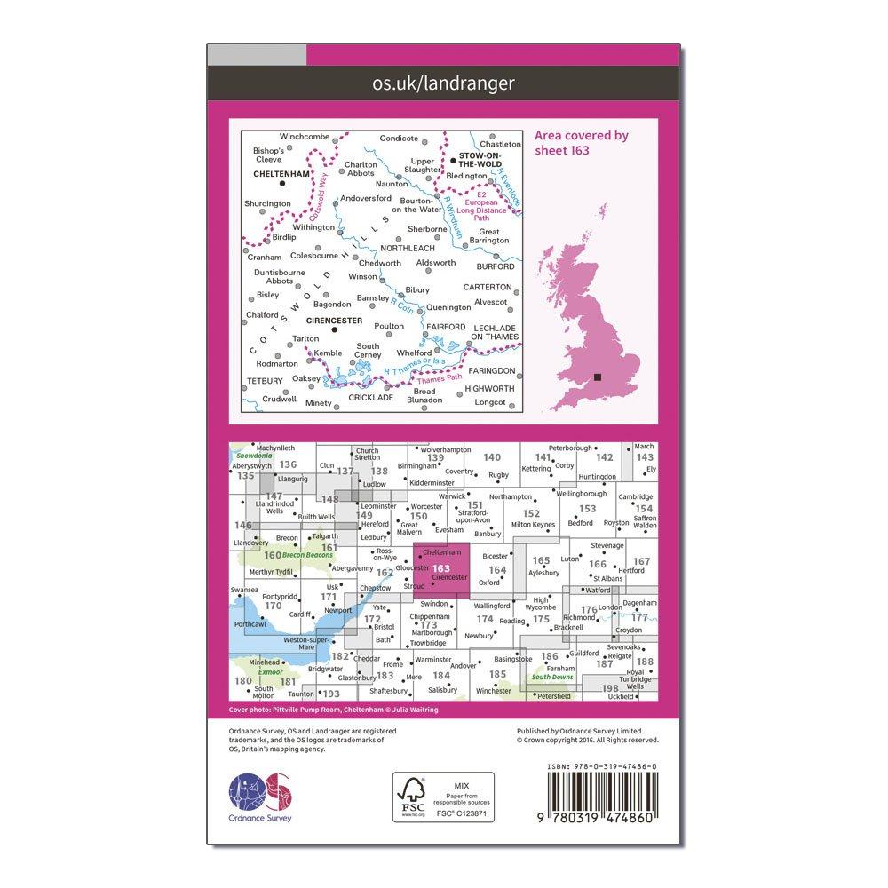 Landranger Active 163 Cheltenham & Cirencester, Stow-on-the-Wold Map With Digital Version