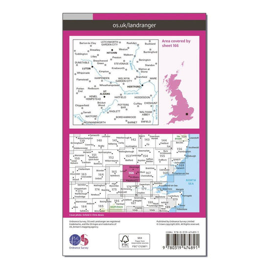 Landranger Active 166 Luton, Hertford, Hitchin & St Albans Map With Digital Version