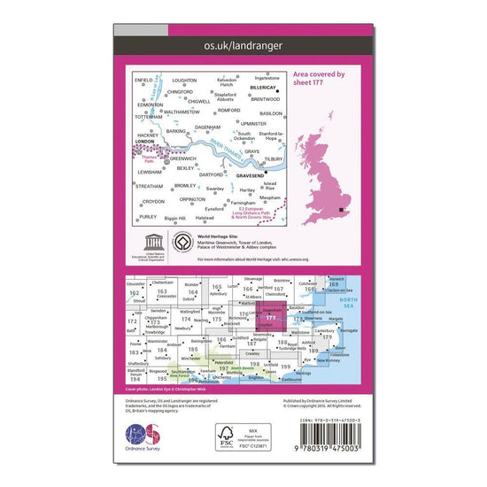 Landranger Active 177 East London, Billericay & Gravesend Map With Digital Version