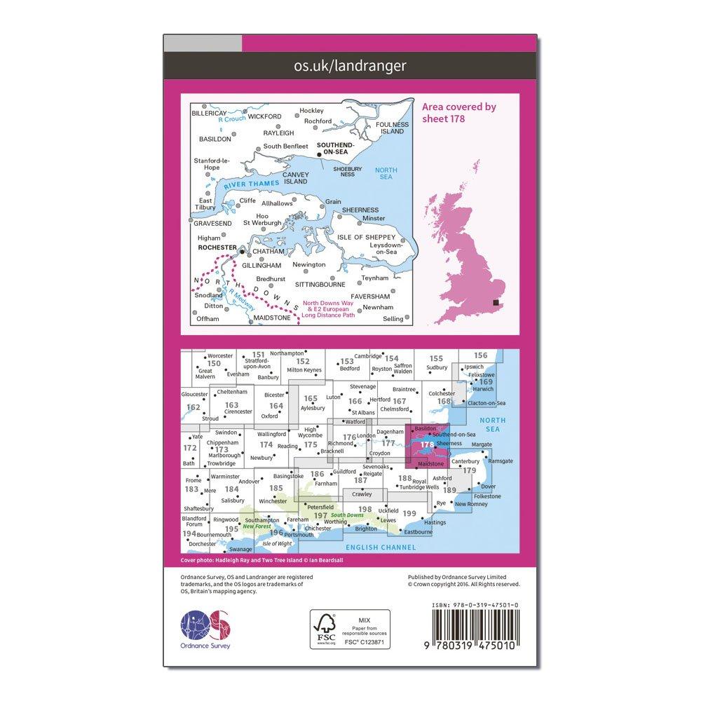 Landranger Active 178 Thames Estuary, Rochester & Southend-on-Sea Map With Digital Version