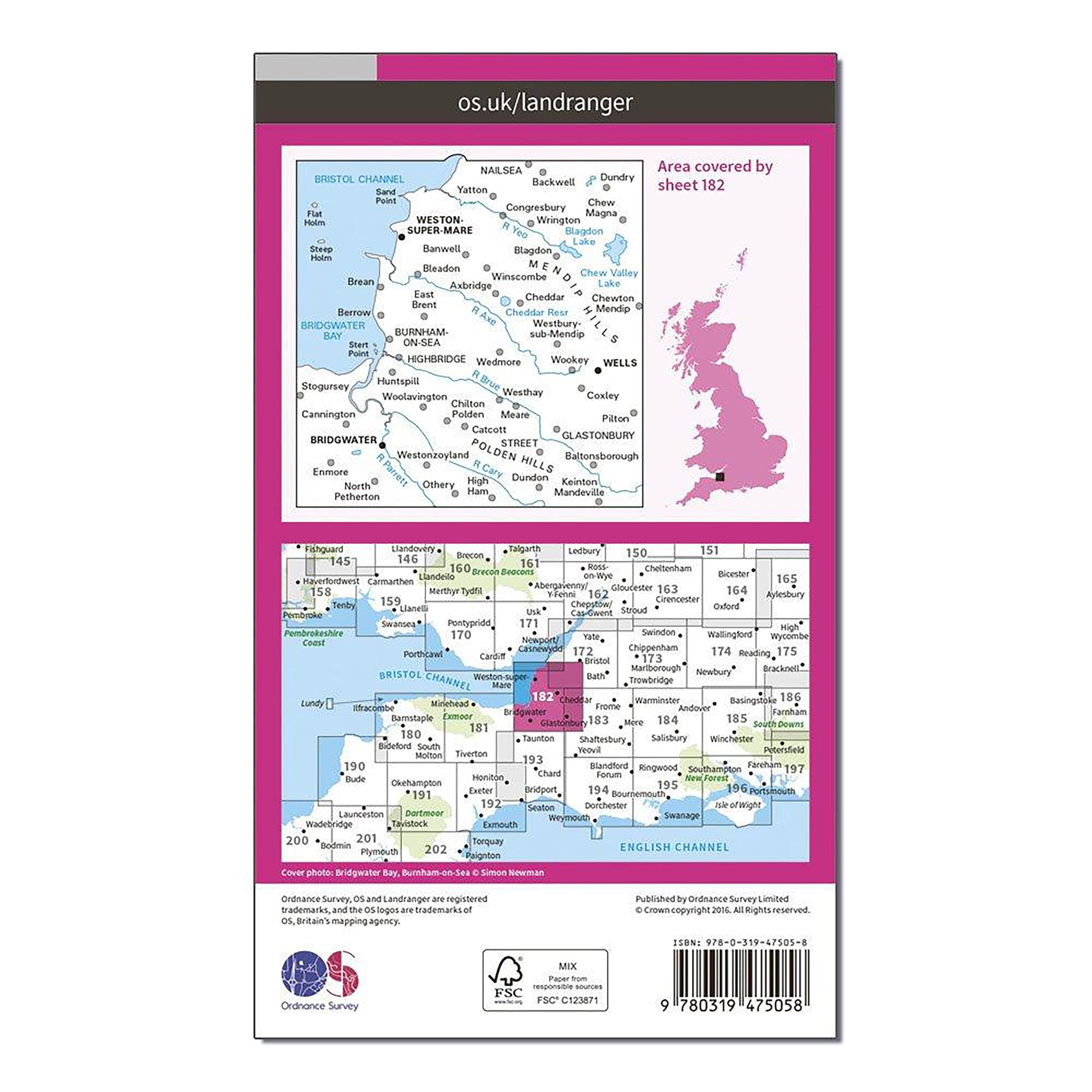 Landranger Active 182 Weston-super-Mare, Bridgwater & Wells Map With Digital Version