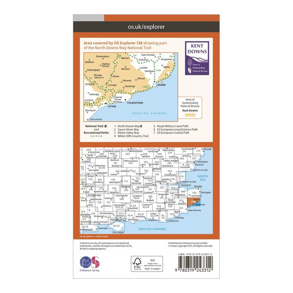 Dover Guide Map Ordnance Survey Explorer 138 Dover, Folkestone & Hythe Map With Digital ...