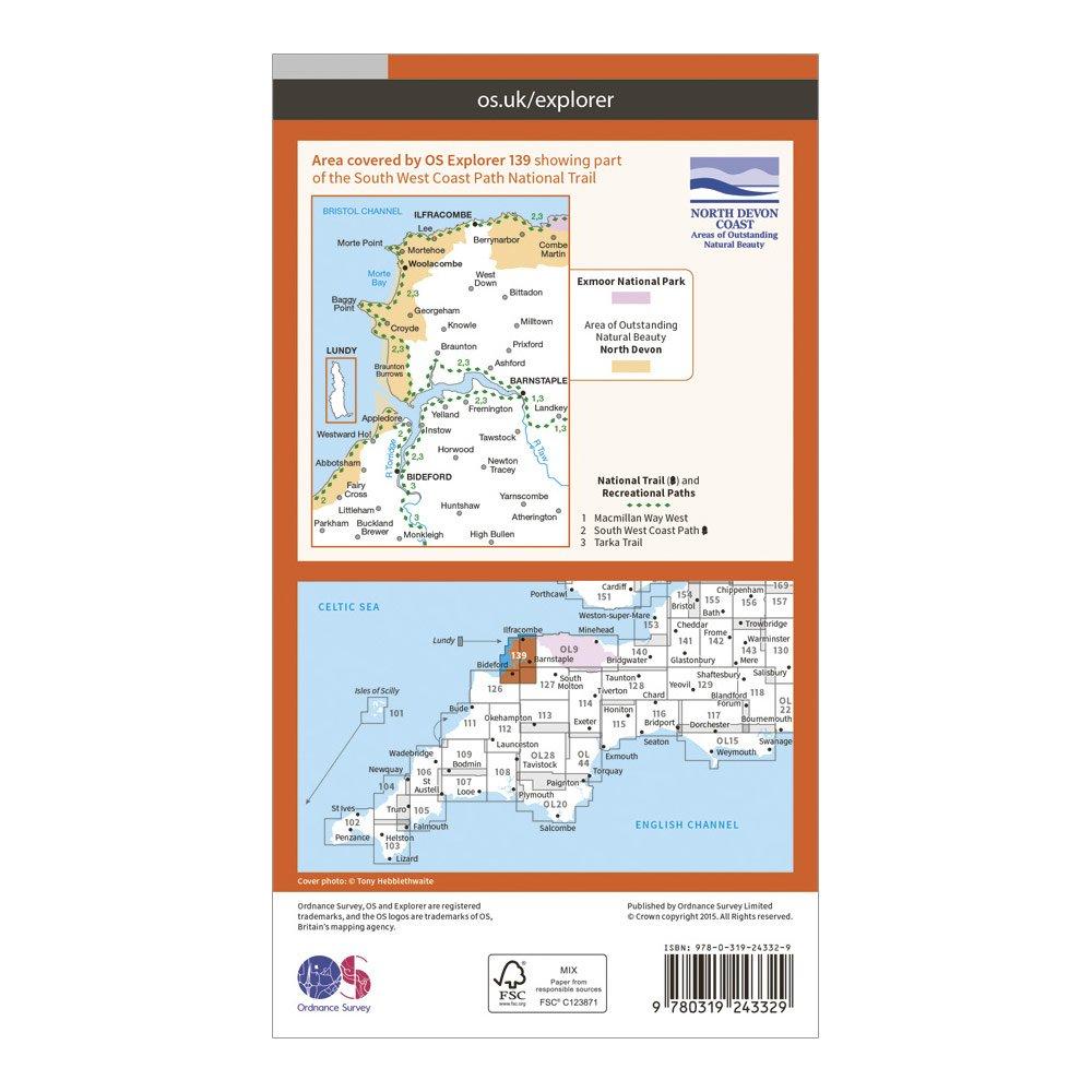 Explorer 139 Bideford, Ilfracombe & Barnstaple Map With Digital Version
