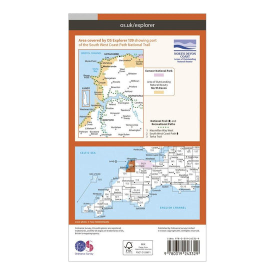 Explorer 139 Bideford, Ilfracombe & Barnstaple Map With Digital Version