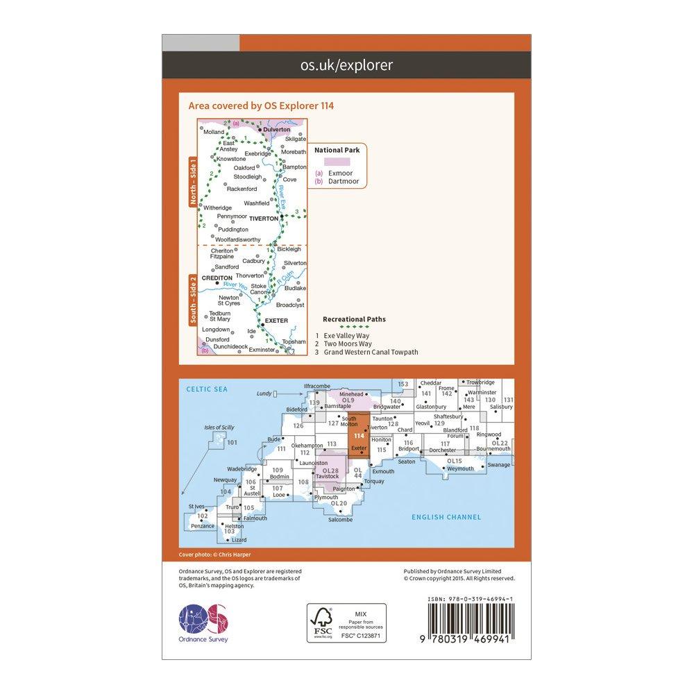 Explorer Active 114 Exeter & The Exe Valley Map With Digital Version