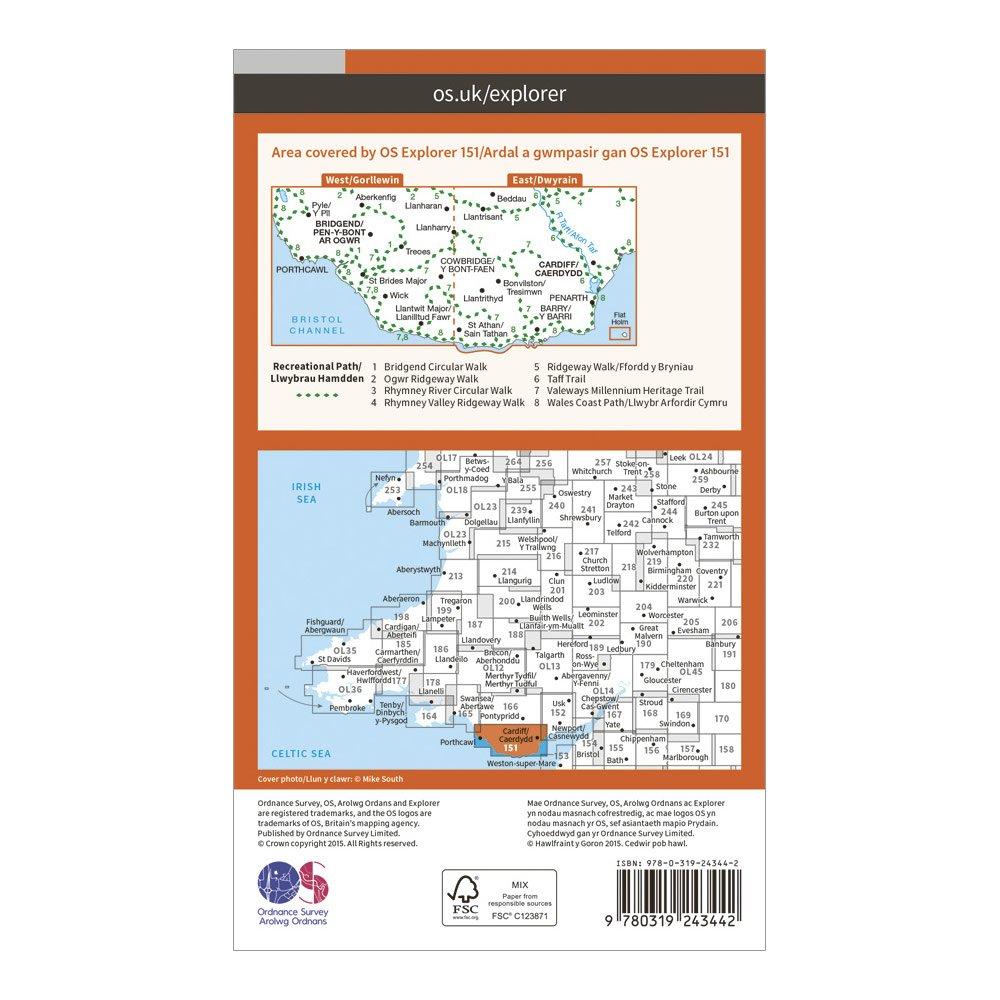 Explorer 151 Cardiff & Bridgend Map With Digital Version