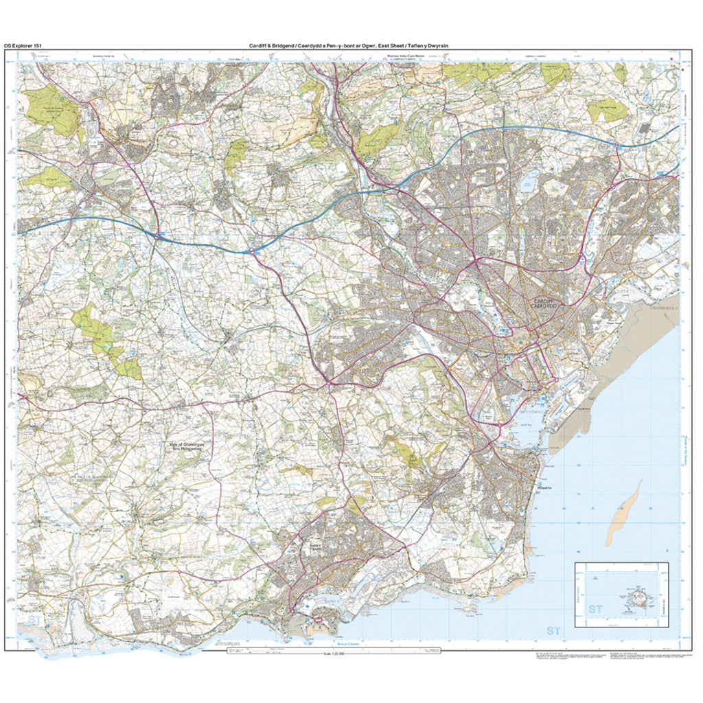 Explorer 151 Cardiff & Bridgend Map With Digital Version