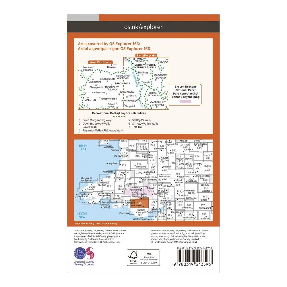 Explorer 166 Rhondda & Merthyr Tydfil Map With Digital Version