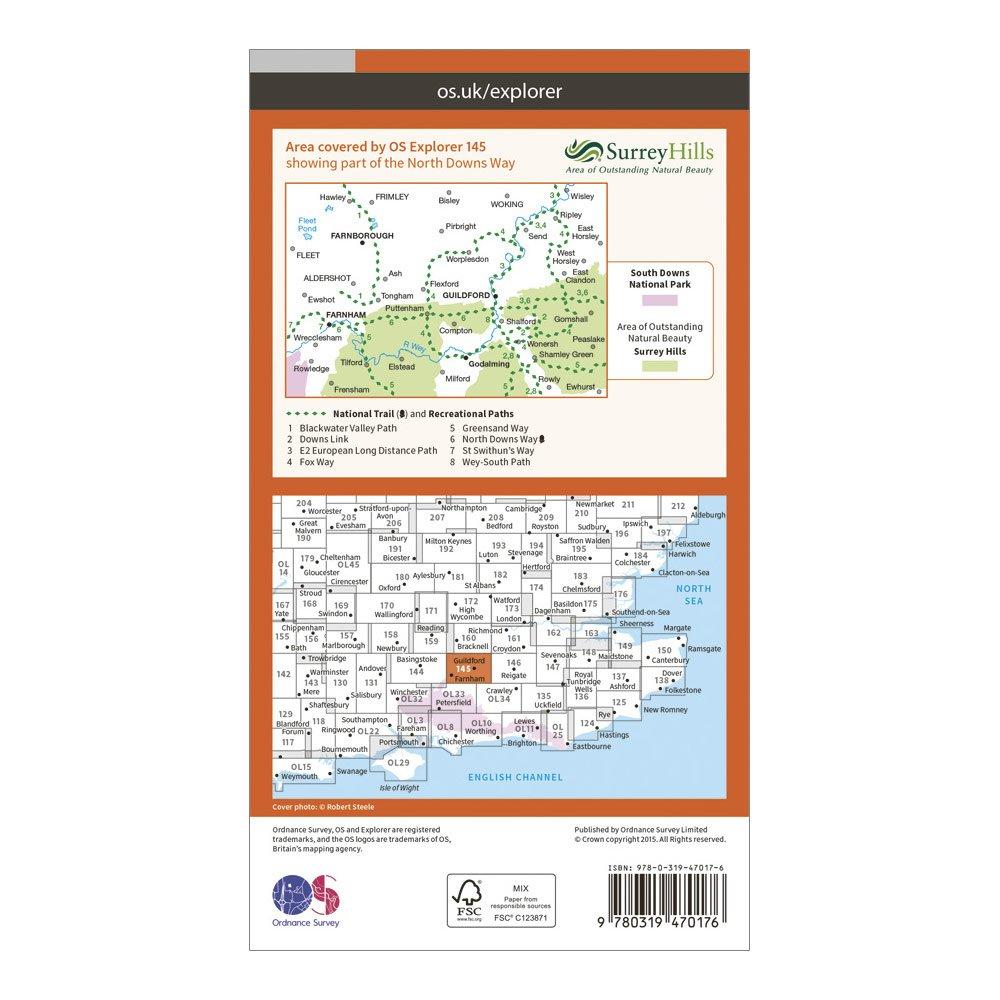 Explorer Active 145 Guildford & Farnham Map With Digital Version