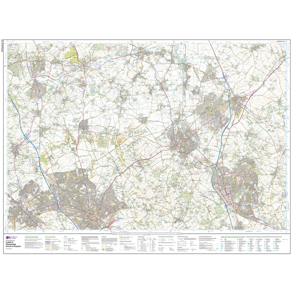 Explorer 193 Luton & Stevenage, Hitchin & Ampthill Map With Digital Version