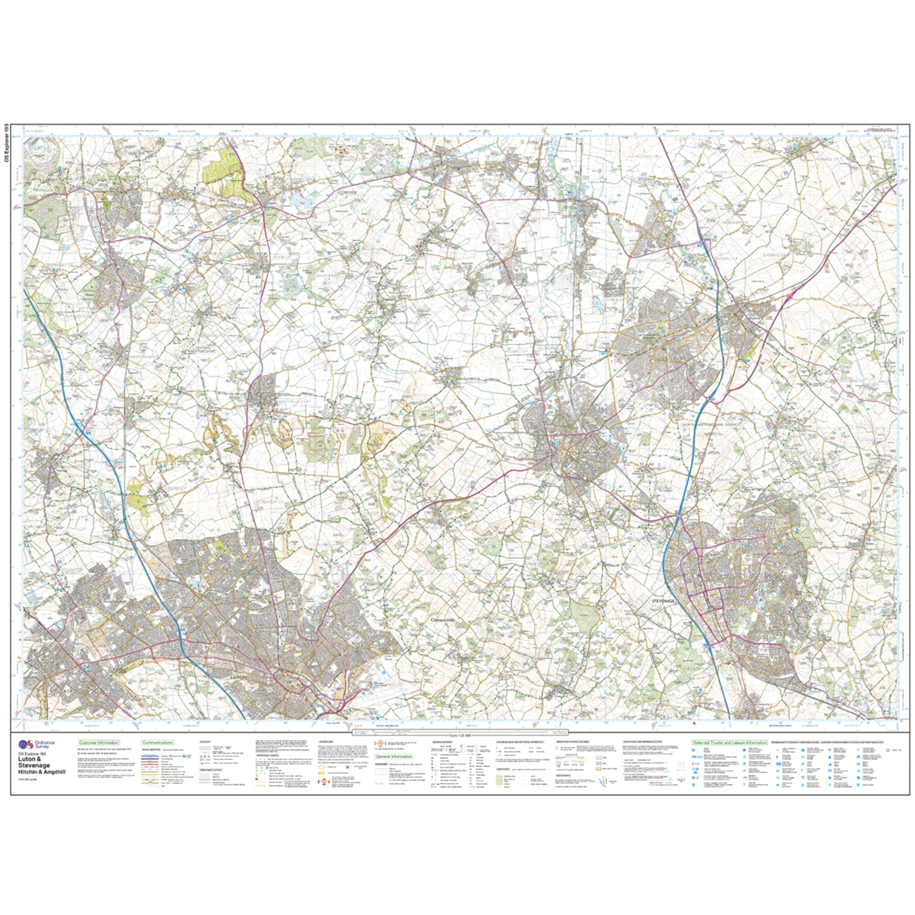 Explorer 193 Luton & Stevenage, Hitchin & Ampthill Map With Digital Version