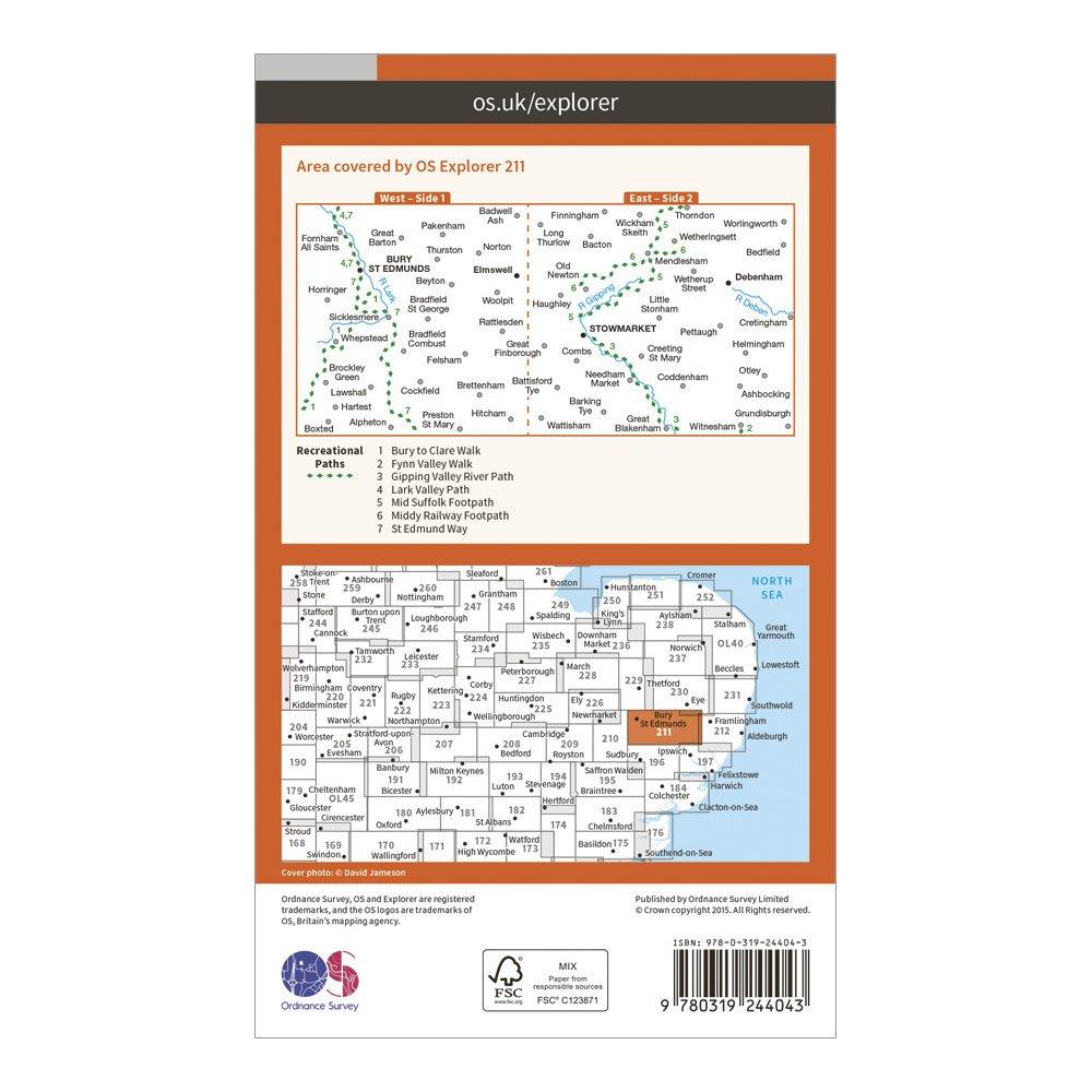 Explorer 211 Bury St Edmunds & Stowmarket Map With Digital Version