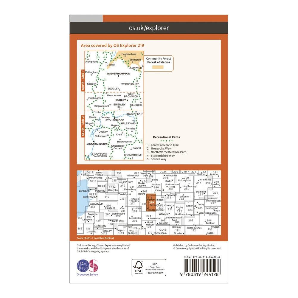 Explorer 219 Wolverhampton, Dudley, Stourbridge & Kidderminster Map With Digital Version
