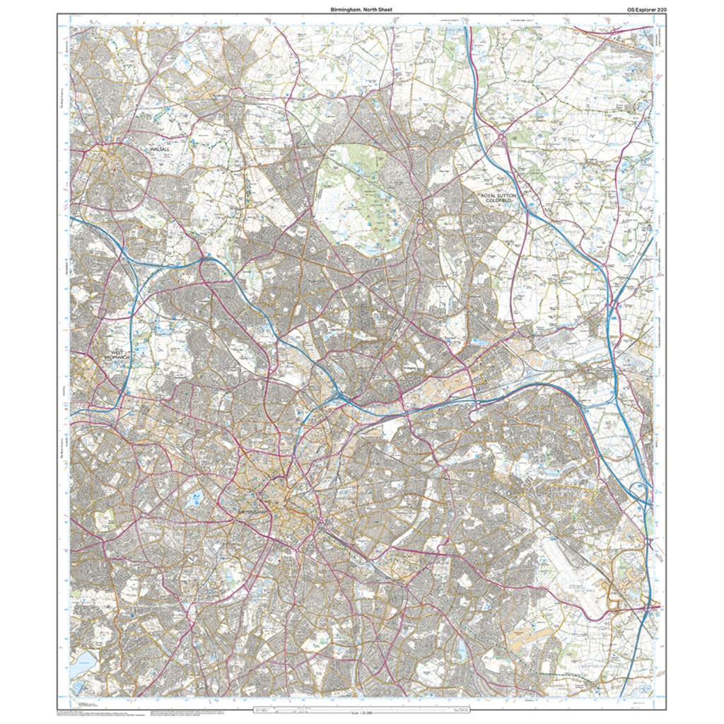 Explorer 220 Birmingham, Walsall, Solihull & Redditch Map With Digital Version
