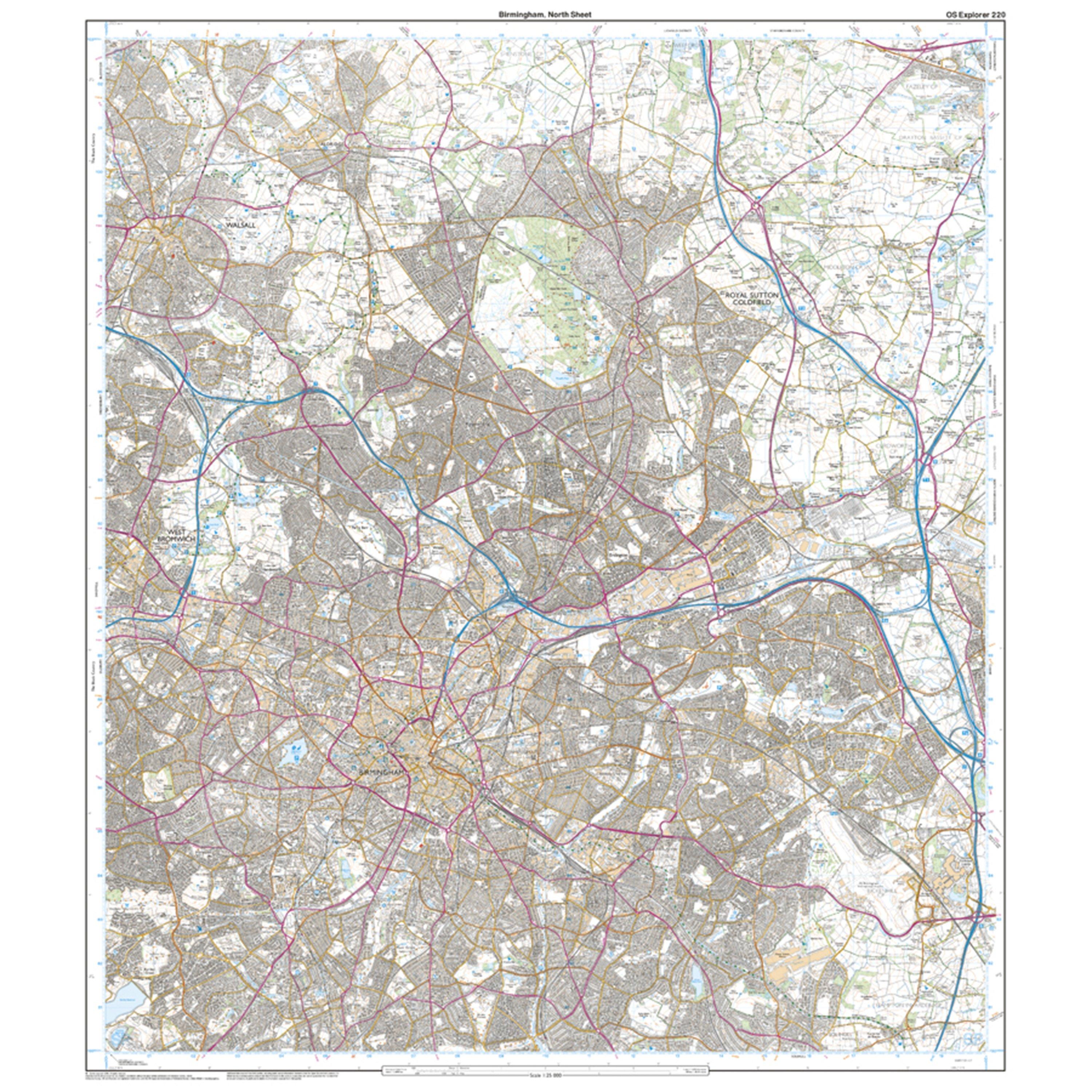 Explorer 220 Birmingham, Walsall, Solihull & Redditch Map With Digital Version