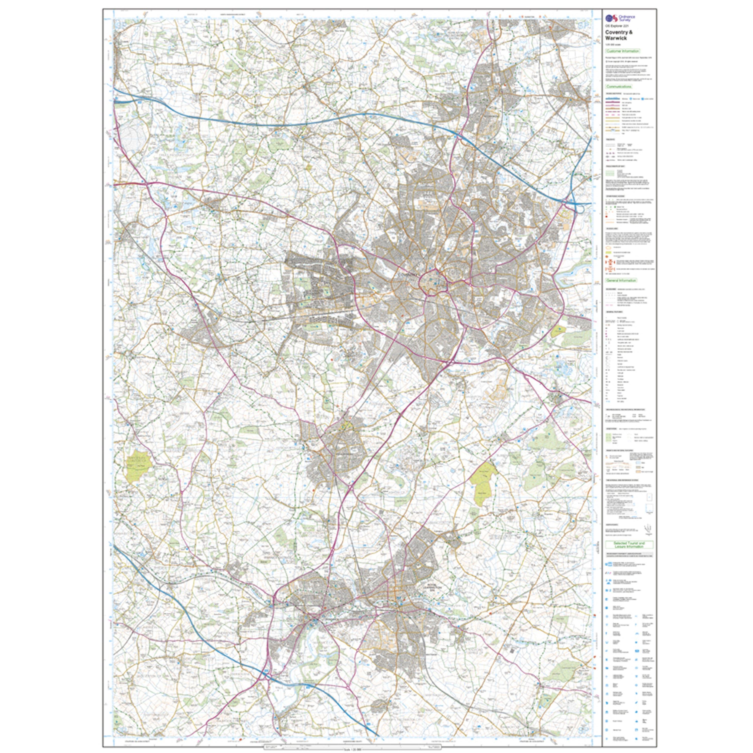 Explorer 221 Coventry, Warwick, Royal Leamington Spa & Kenilworth Map With Digital Version