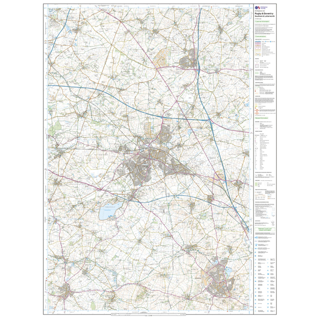 Explorer 222 Rugby, Daventry, Southam & Lutterworth Map With Digital Version