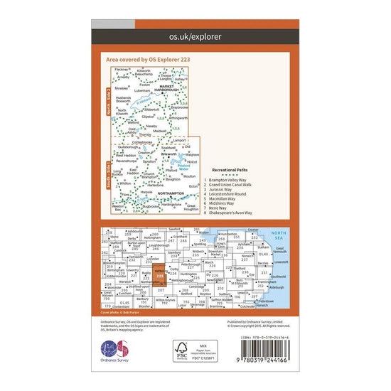 Explorer 223 Northampton, Market Harborough, Brixworth & Pitsford Water Map With Digital Version