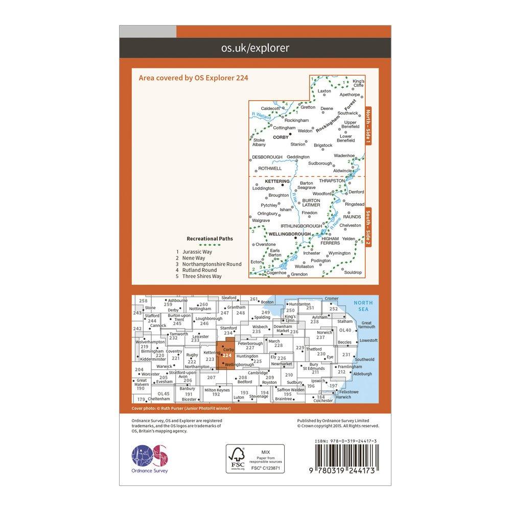 Explorer 224 Corby, Kettering & Wellingborough Map With Digital Version