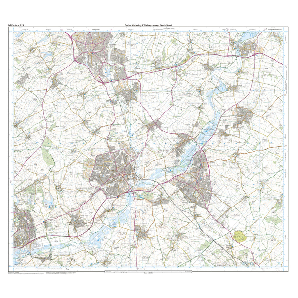 Explorer 224 Corby, Kettering & Wellingborough Map With Digital Version