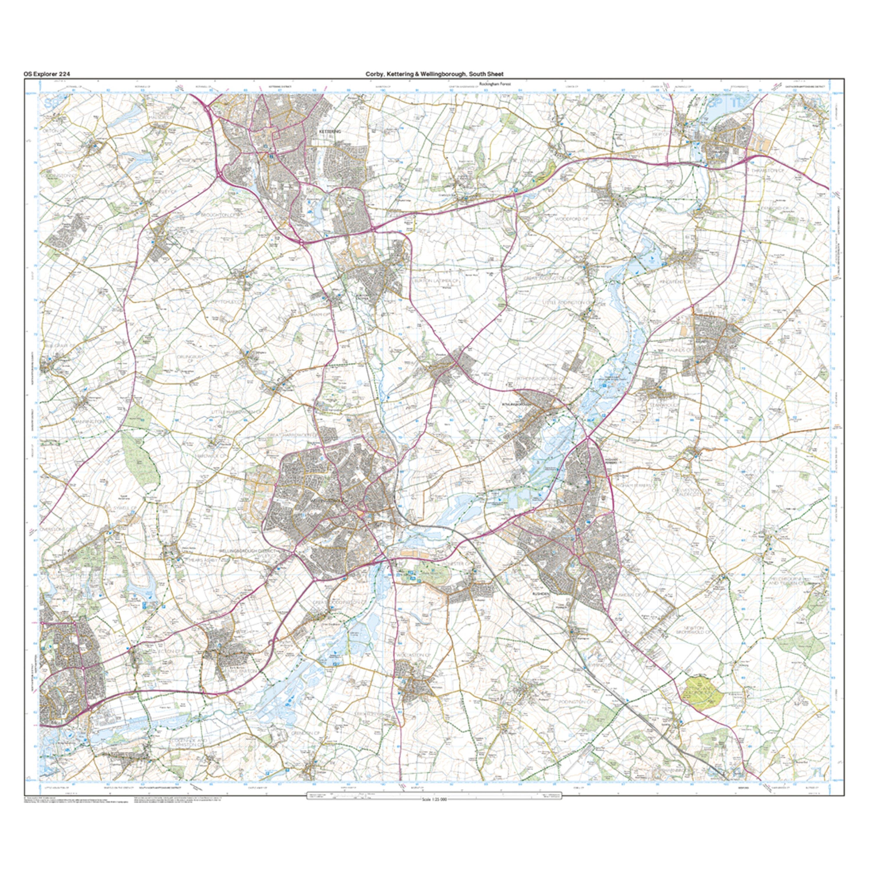 Explorer 224 Corby, Kettering & Wellingborough Map With Digital Version