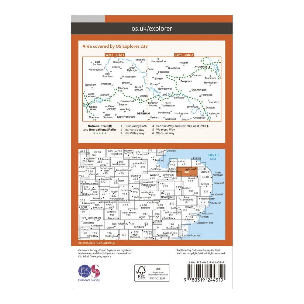 Explorer 238 East Dereham & Aylsham Map With Digital Version