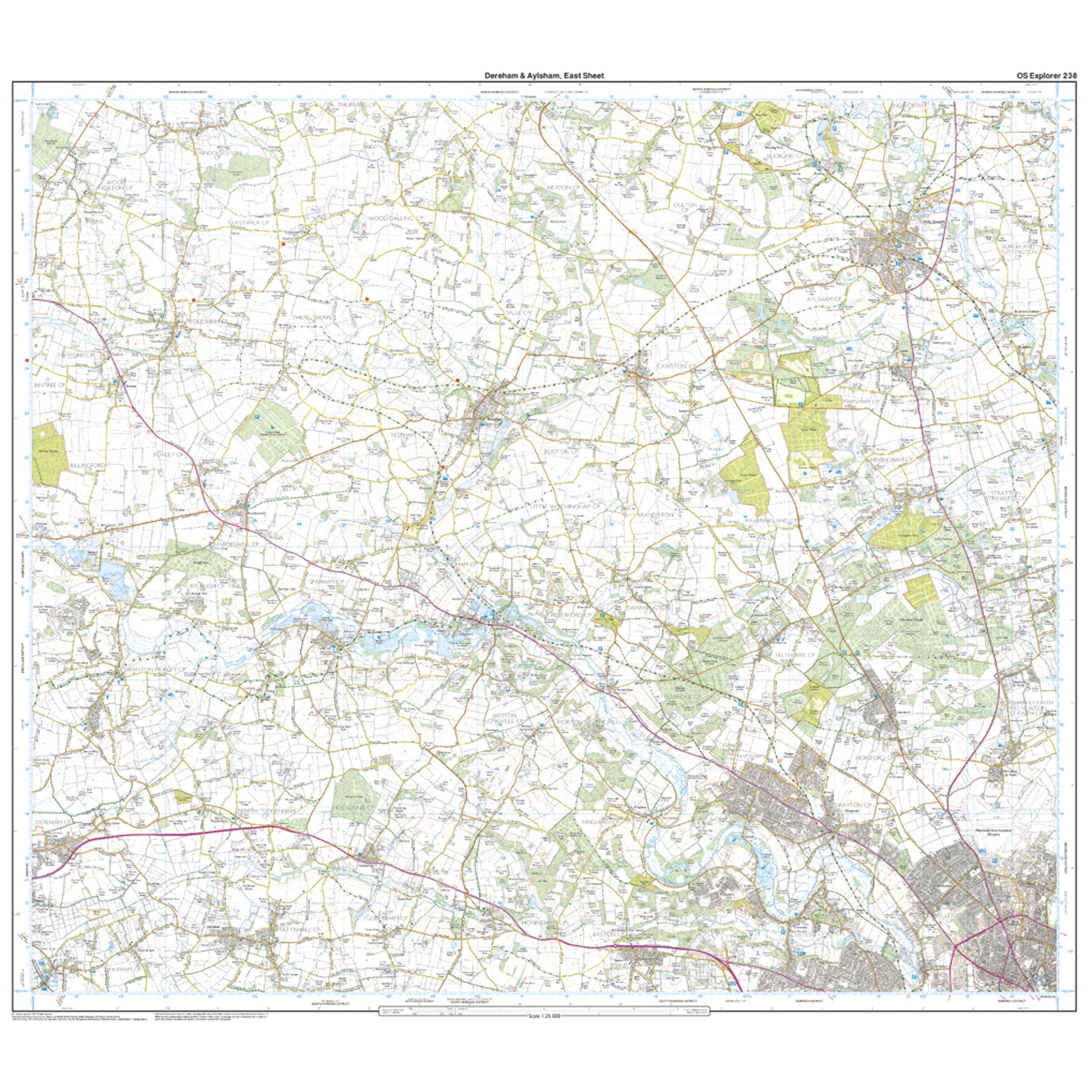 Explorer 238 East Dereham & Aylsham Map With Digital Version