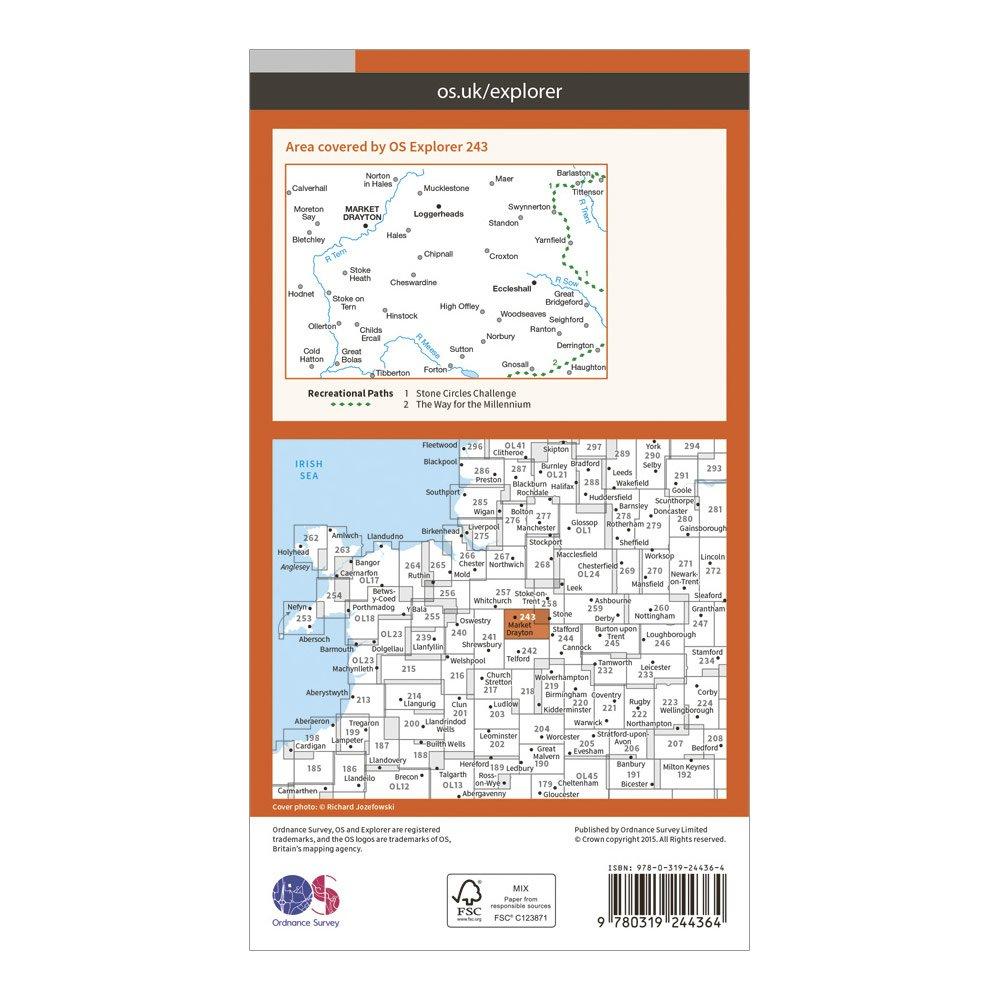 Explorer 243 Market Drayton, Loggerheads & Eccleshall Map With Digital Version