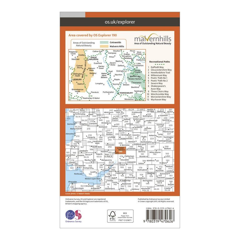 Explorer Active 190 Malvern Hills & Bredon Hill Map With Digital Version