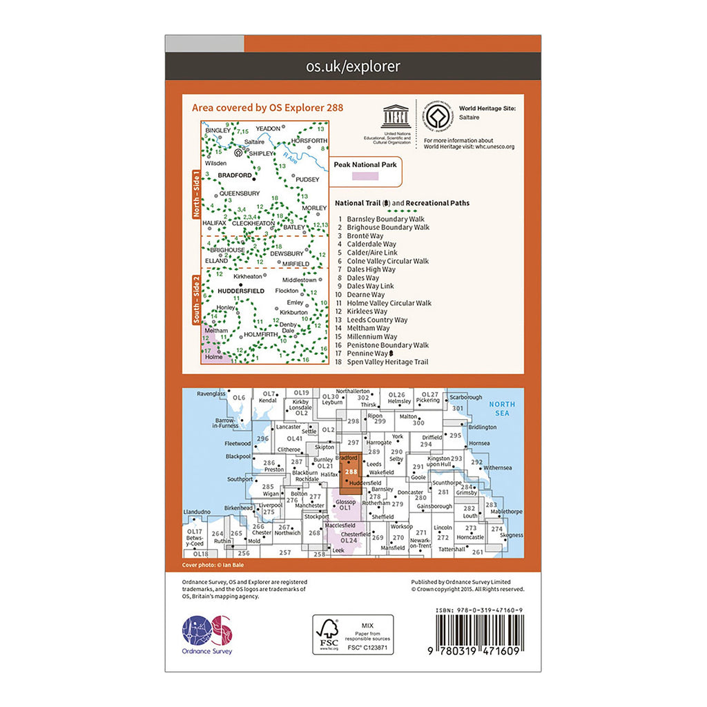 Explorer Active 288 Bradford & Huddersfield Map With Digital Version