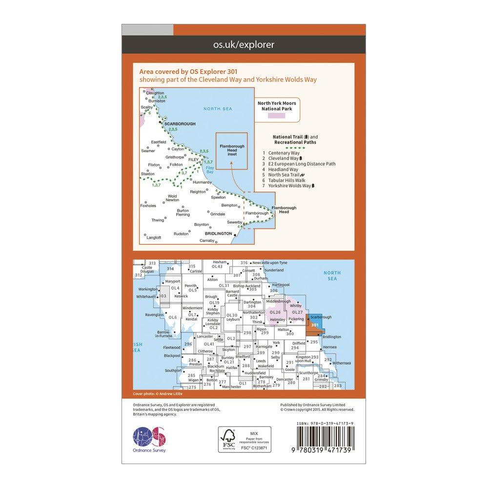 Explorer Active 301 Scarborough, Bridlington & Flamborough Head Map With Digital Version