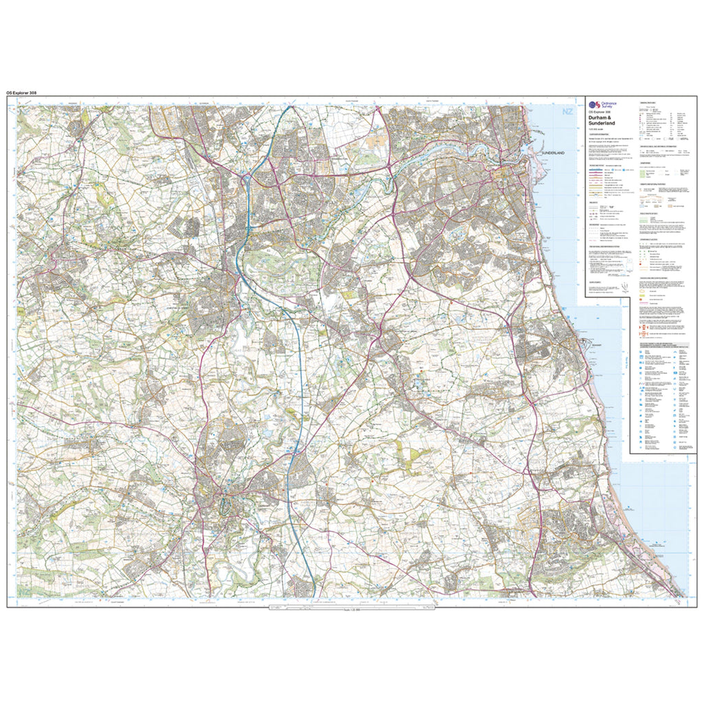 Explorer Active 308 Durham & Sunderland Map With Digital Version