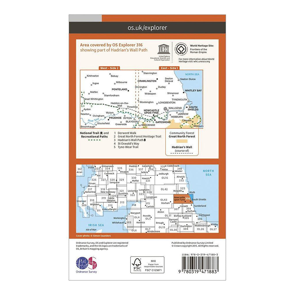Explorer Active 316 Newcastle upon Tyne Map With Digital Version