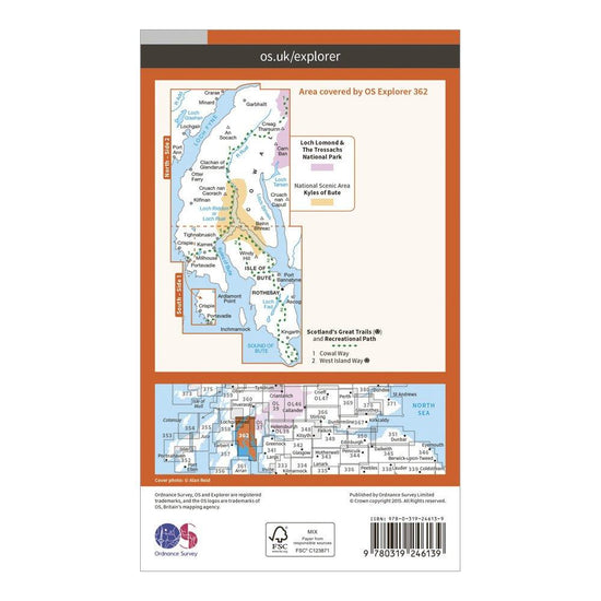 Explorer 362 Cowal West & Isle of Bute Map With Digital Version