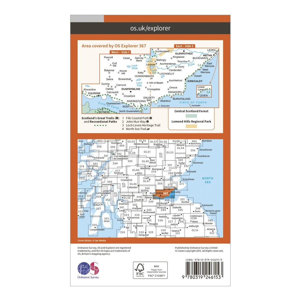 Explorer 367 Dunfermline, Kirkcaldy & Glenrothes South Map With Digital Version